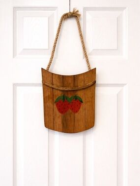 Vintage Wooden Strawberry Wall Hanging Decor Folk Art Cottagecore